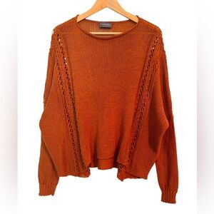 Wooden Ships rust orange/terracota bateau neck open knit relaxed sweater M/L